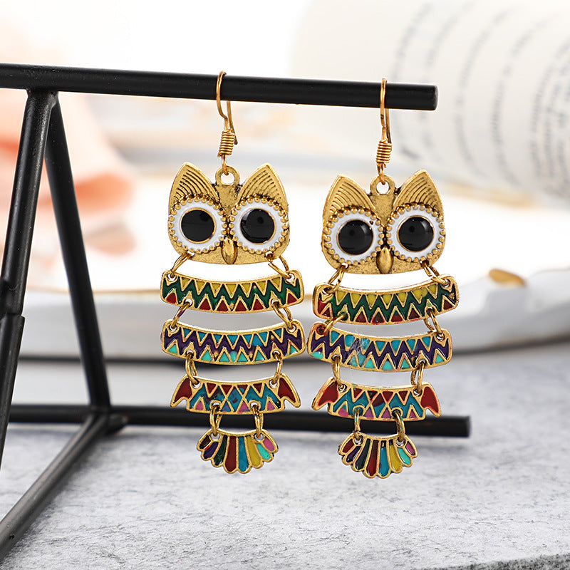New Alloy Diamond Owl Earrings