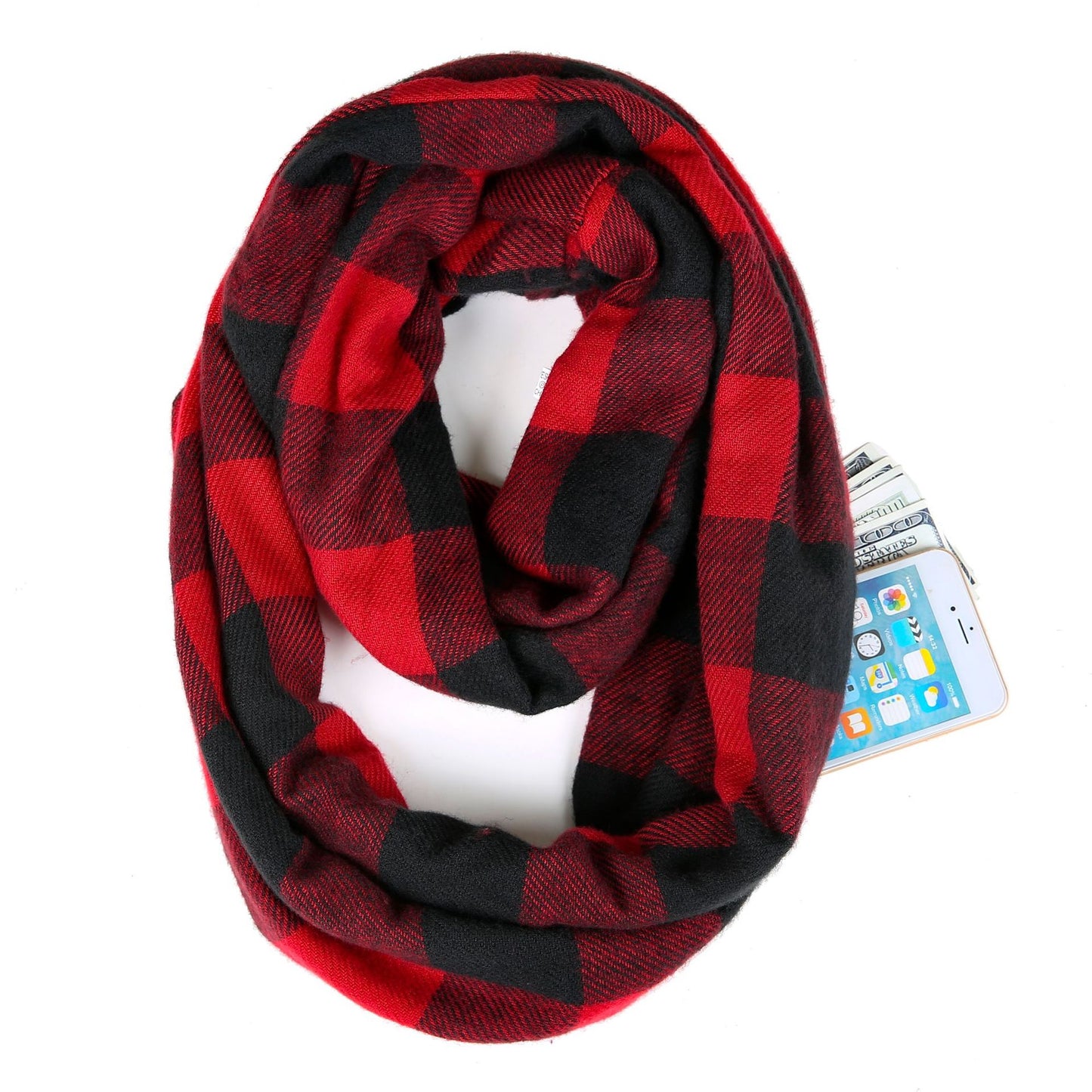 Women's Classic Color Block Imitation Cashmere Scarf with Pocket Zipper