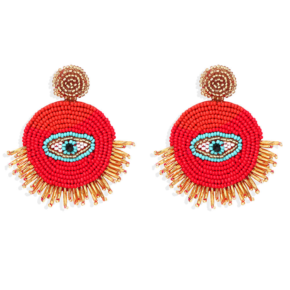Long Tassel Ladies Handmade Rice Beads Creative Devil Eyes Bohemian Earrings Wholesale