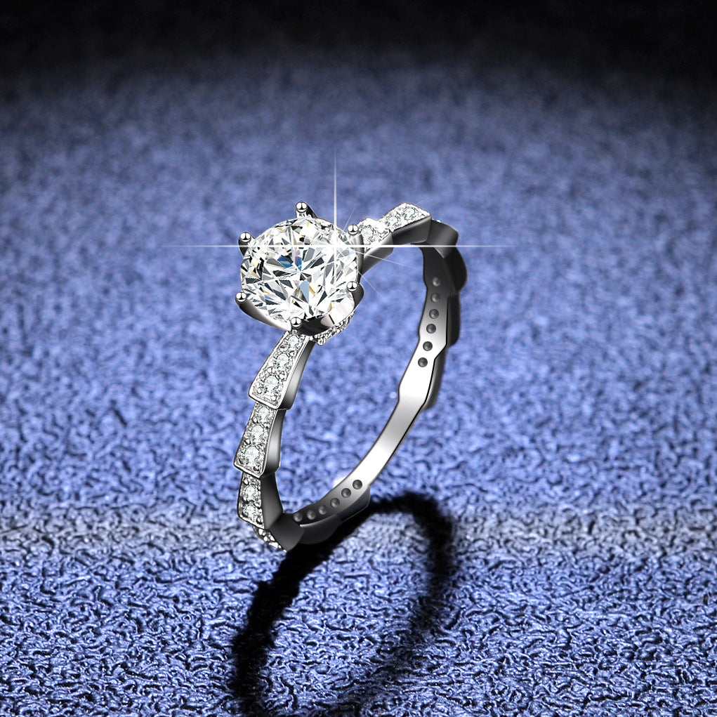 Simple Sterling Silver Moissanite Zircon Snake Design Ring