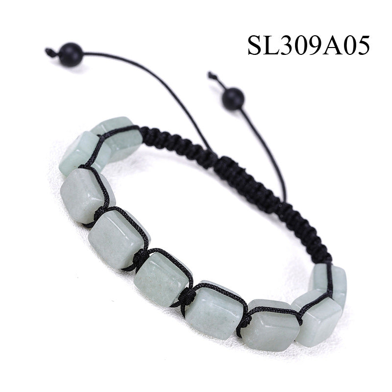 Geometric Agate Stone Unisex Bracelet with White Crystal, Green Aventurine, and Amethyst