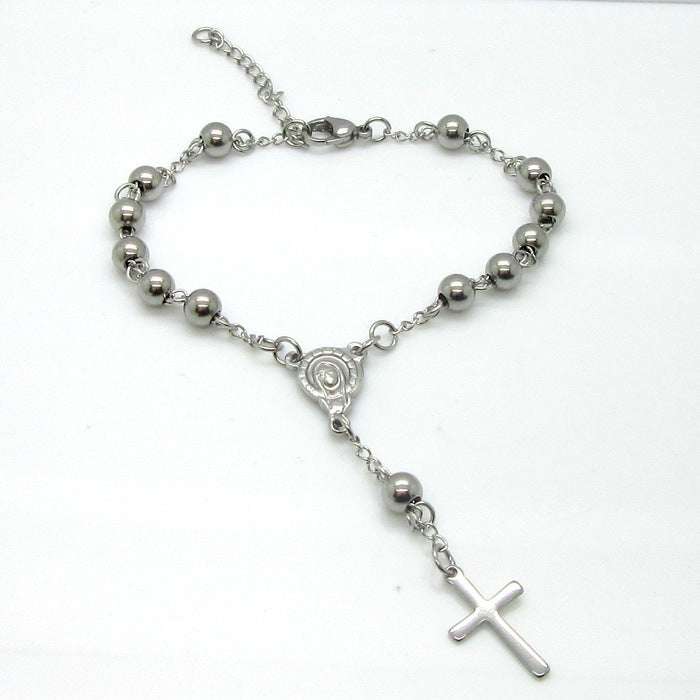 Fashion Cross Stainless Steel and Titanium Beaded Bracelet Set