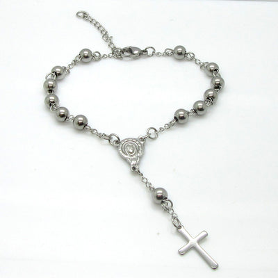 Fashion Cross Stainless Steel and Titanium Beaded Bracelet Set