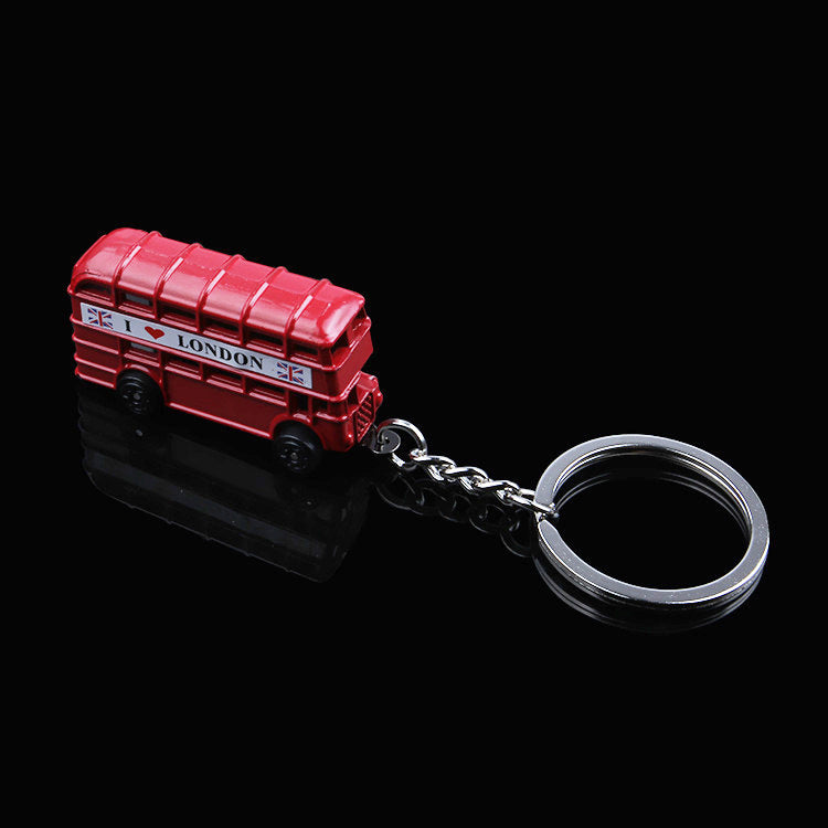 London Souvenir Red Bus & Phone Booth Keychain with Modern Color Block Design