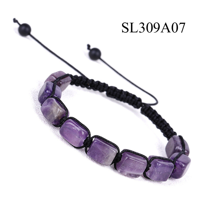 Geometric Agate Stone Unisex Bracelet with White Crystal, Green Aventurine, and Amethyst