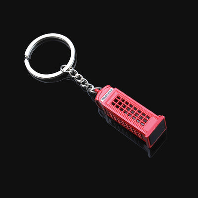 London Souvenir Red Bus & Phone Booth Keychain with Modern Color Block Design