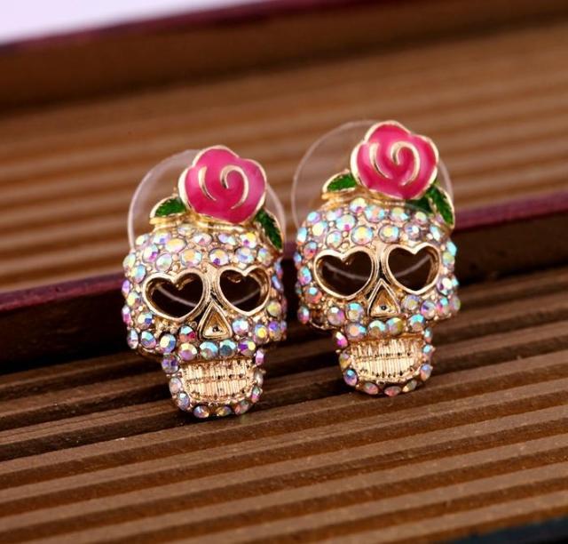Novelty Design Alloy Skull Earrings Daily Plating Rhinestone Stud Earrings 1 Set