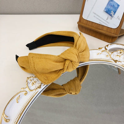 Velvet Bow Rabbit Ears Wide-Brimmed Suede Headband