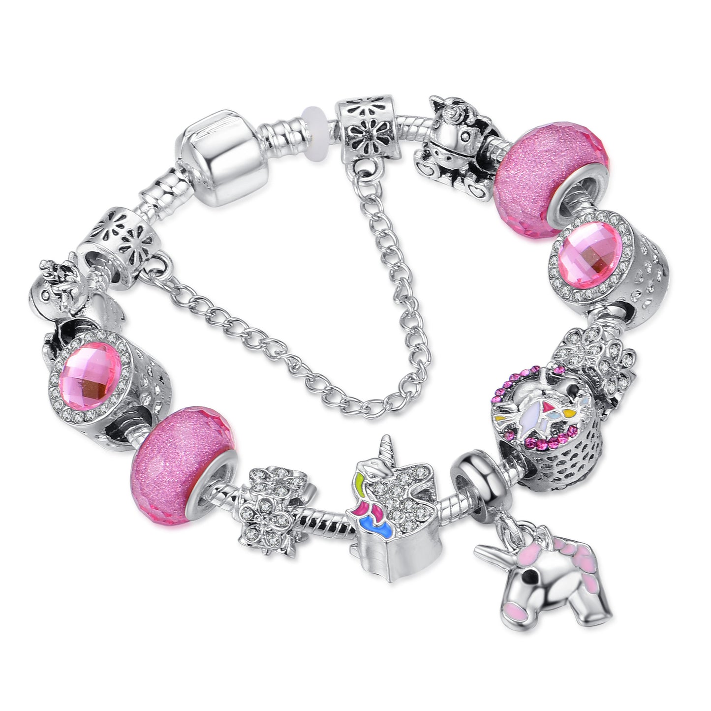 Cartoon Animal Crystal Rhinestone Unicorn Bracelet with Purple Opal Beads