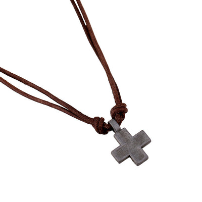 Retro Cross Alloy Braided Cowhide Men's Pendant Necklace