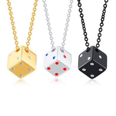 Simple Style Stainless Steel Dice Pendant Necklace - Silver and Black Hip Hop Jewelry