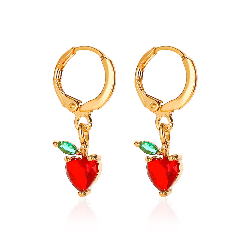 Colorful Zircon Fruit Earrings - Grape, Cherry, Pineapple, Peach, and Strawberry Design