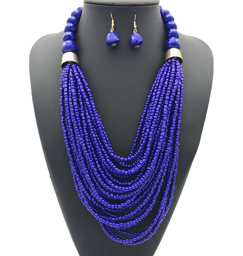 Exaggerated Bohemian Multi-Layer Acrylic Beaded Necklace Jewelry Set