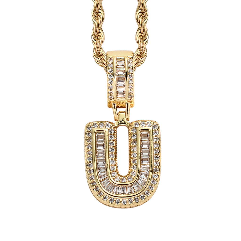 Simple Style Hip Hop Zircon Letter Pendant Necklace