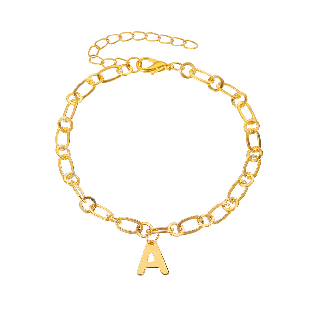 Fashion Statement Thick Chain Anklet with Sparkling Letter A Pendant