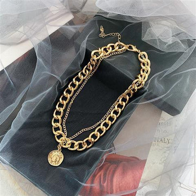 Fashion Portrait Layered Statement Chain Necklace