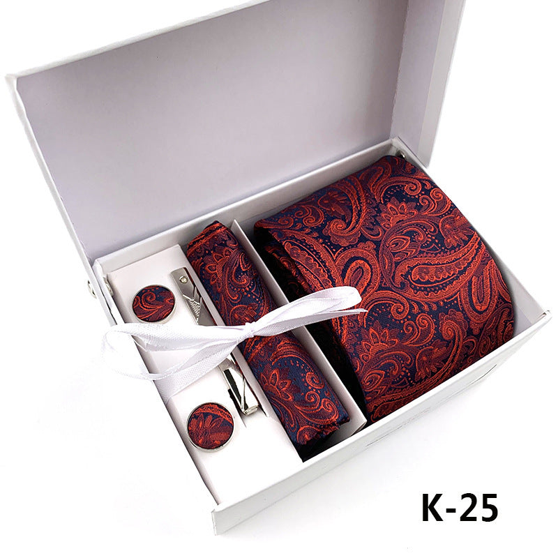 Men's 6-Piece Tie Set with Pocket Square and Clip Gift Box