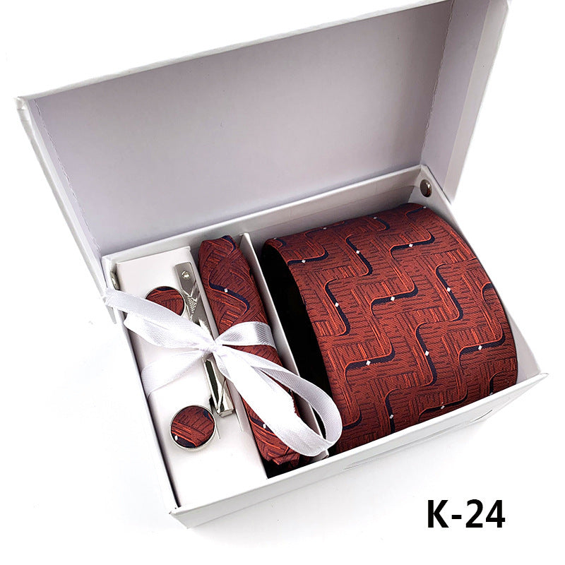 Men's 6-Piece Tie Set with Pocket Square and Clip Gift Box