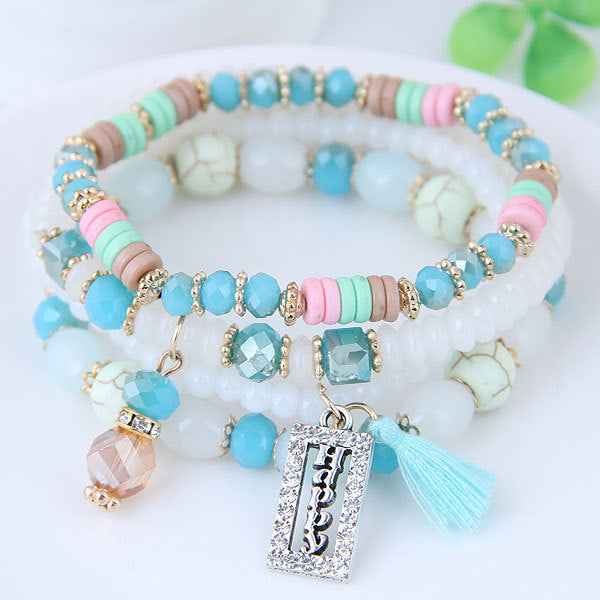 Bohemian Tassel Multi-layer Crystal Beaded Bracelet