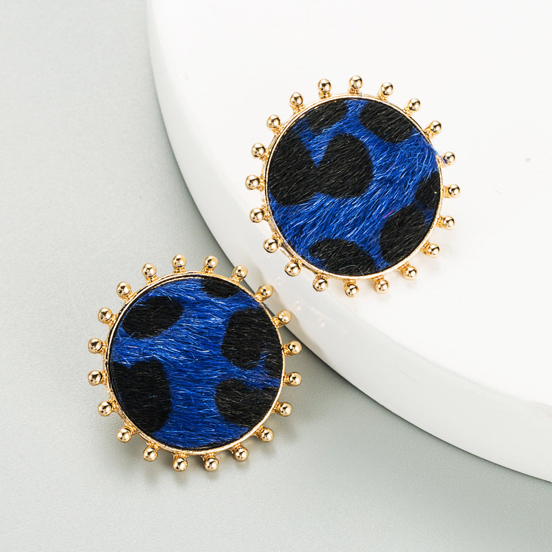 Simple Round Alloy Leopard Print Flocking Earrings