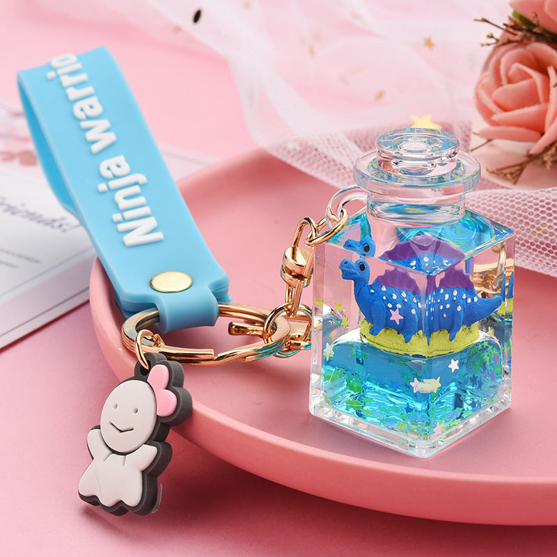 Cute Quicksand Yellow Duck Dinosaur Perfume Bottle Acrylic Keychain Accessory