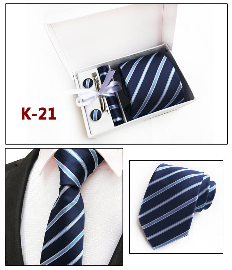 Men's 6-Piece Tie Set with Pocket Square and Clip Gift Box