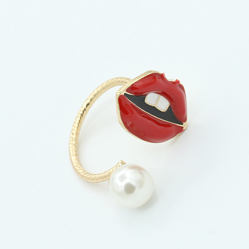 Vintage Pearl Gem Eye and Lip Open Ring