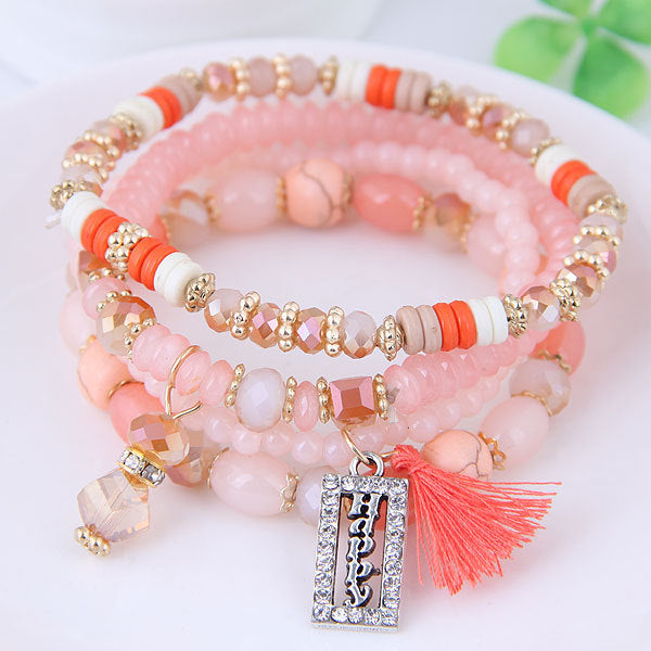 Bohemian Tassel Multi-layer Crystal Beaded Bracelet