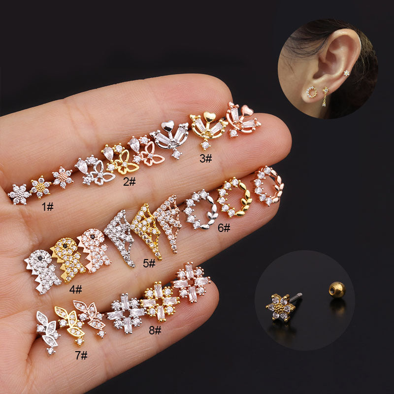 Fashion Zircon Flower Stainless Steel Statement Earrings