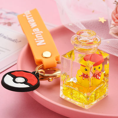 Cute Quicksand Yellow Duck Dinosaur Perfume Bottle Acrylic Keychain Accessory