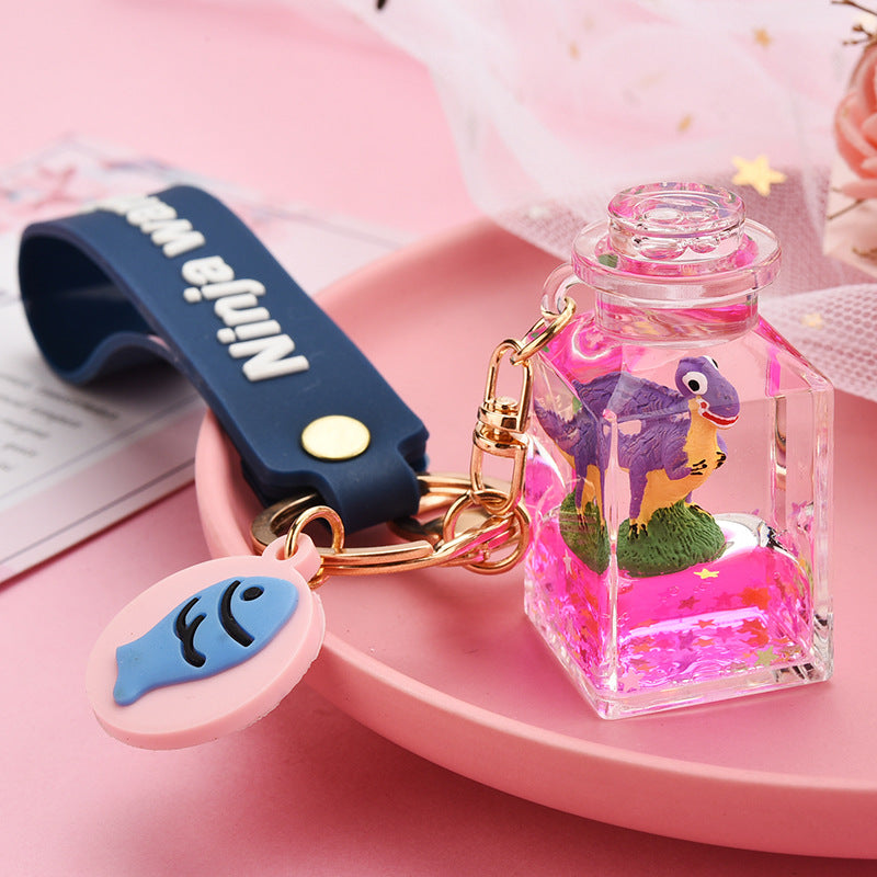 Cute Quicksand Yellow Duck Dinosaur Perfume Bottle Acrylic Keychain Accessory