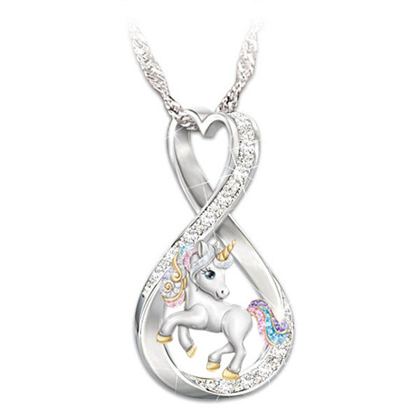 Fashion Unicorn Micro-Pave Diamond Pendant Alloy Necklace