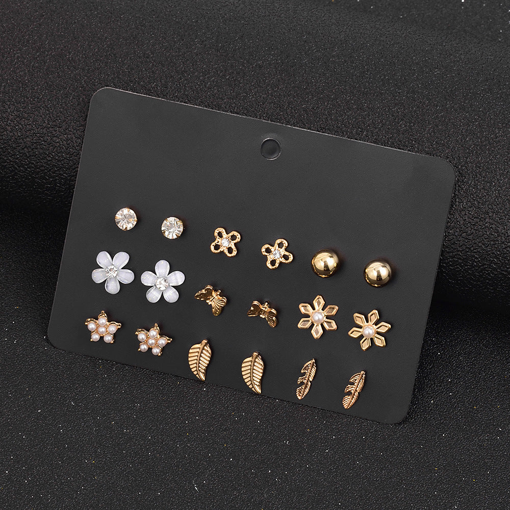 Retro Gold Earrings Set - 9 Pairs Minimalist Vintage Studs Collection