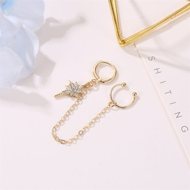 The New Star Tassel Long Earrings with Diamond Ear Cuff