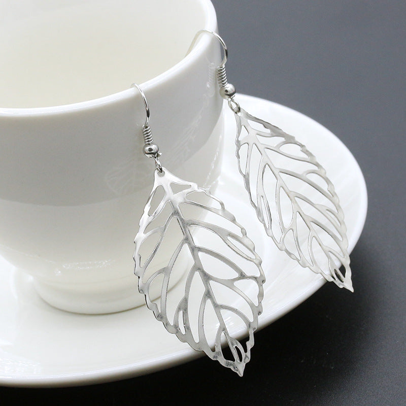 Fashion Simple Metal Leaf  Hollow Large Leaf Earrings Wholesale