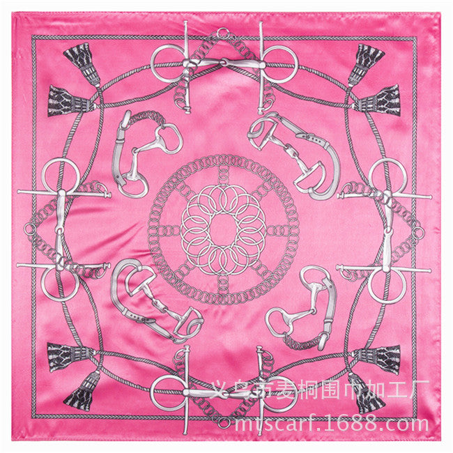 Fashion Chain Tassel Pattern Silk Satin Square Scarf for Women