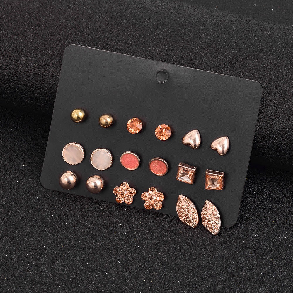 Retro Gold Earrings Set - 9 Pairs Minimalist Vintage Studs Collection