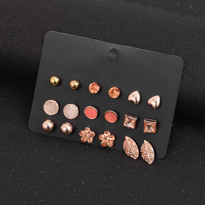 Retro Gold Earrings Set - 9 Pairs Minimalist Vintage Studs Collection