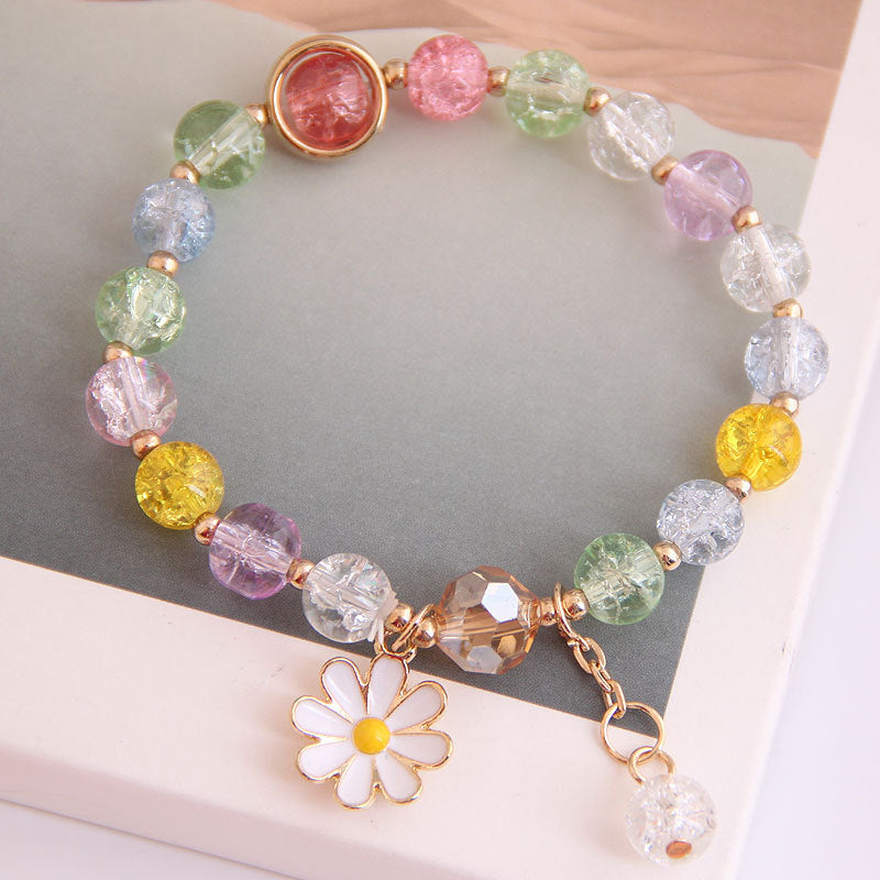 Korean Simple Daisy Pendant Crystal Bead Bracelet for Women