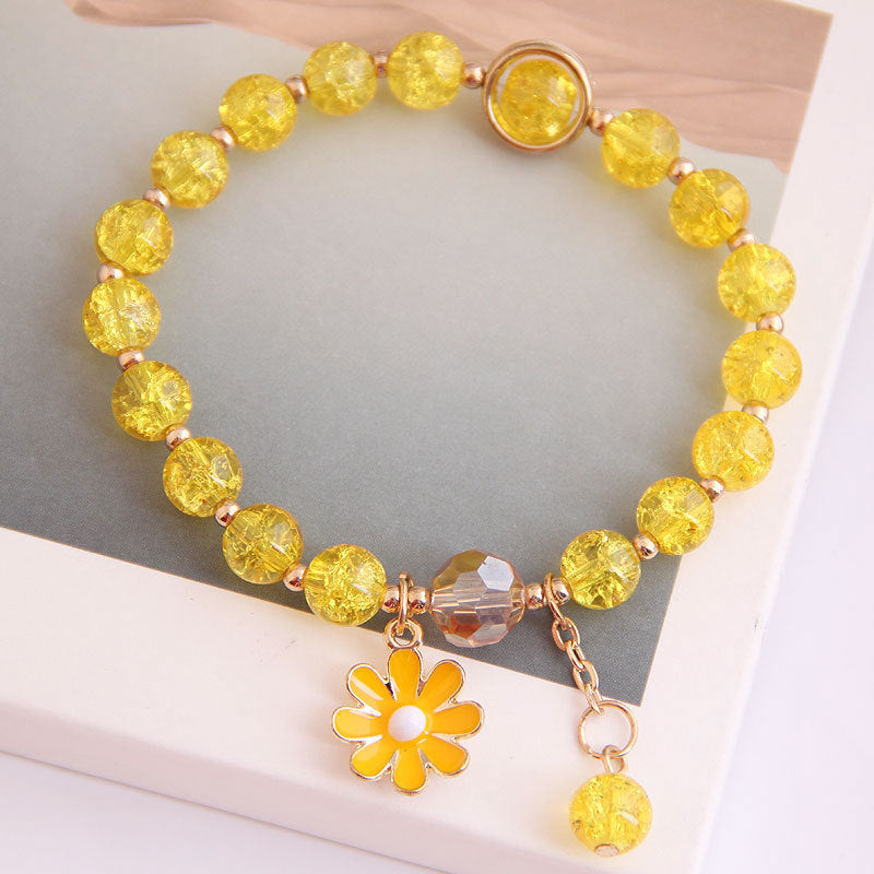 Korean Simple Daisy Pendant Crystal Bead Bracelet for Women