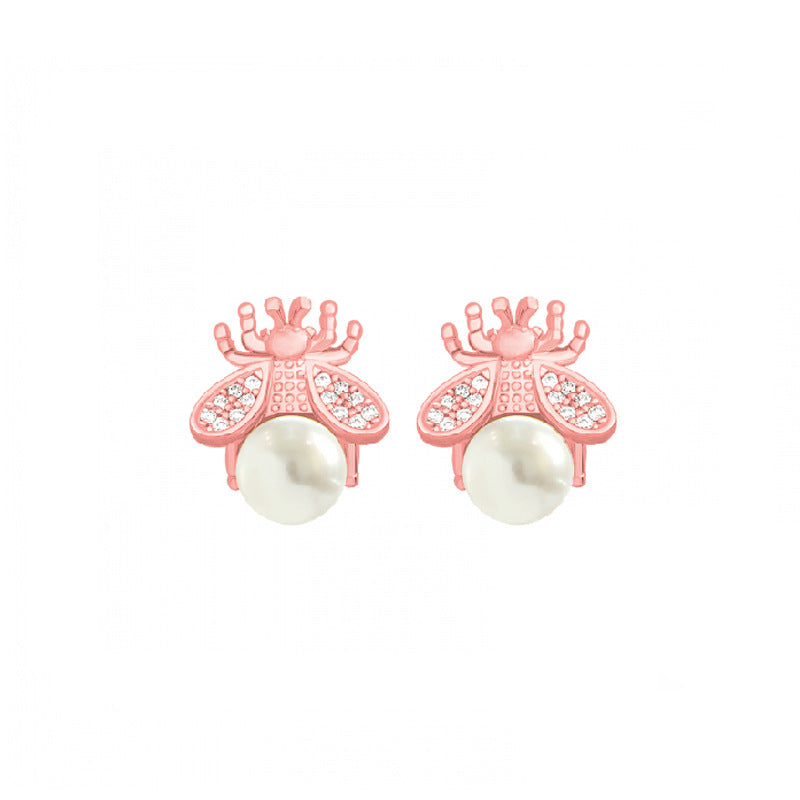 Fashion Bee Artificial Pearls Alloy Plating Rhinestone Ear Studs