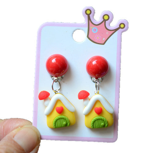 Acrylic Christmas Tree Snowman Elk Women's Ear Clips - Colorful Cartoon Design