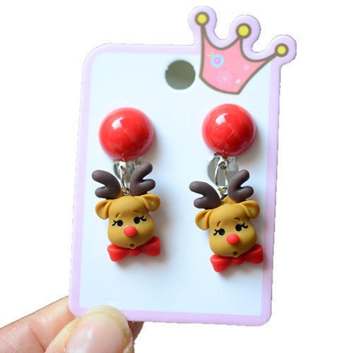 Fashion Christmas Reindeer Tassel Clip-On Earrings for Kids