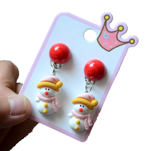 Acrylic Christmas Tree Snowman Elk Women's Ear Clips - Colorful Cartoon Design