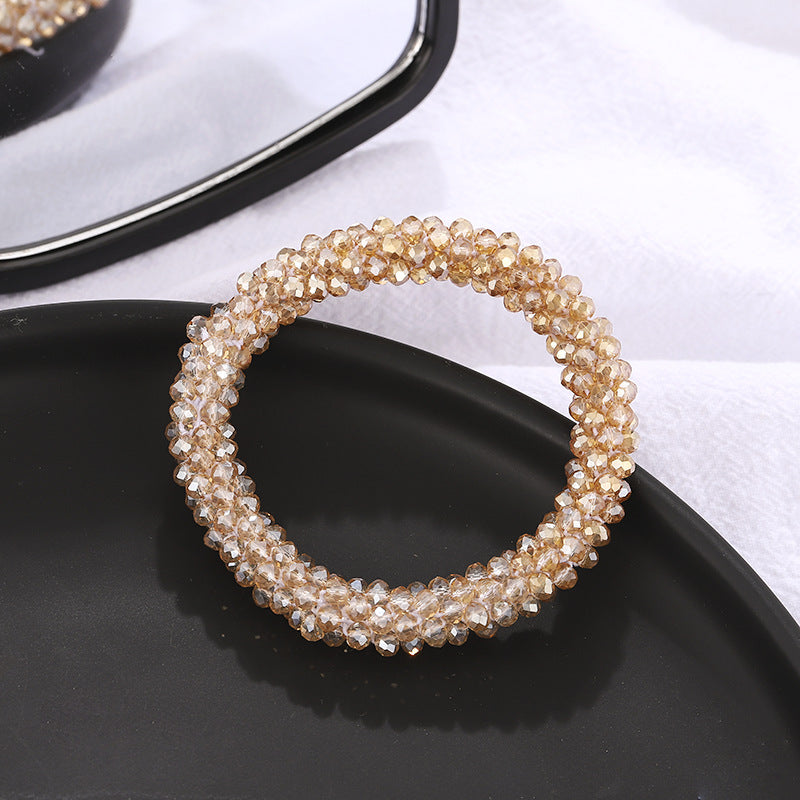 Simple Crystal Beaded Women's Bangle and Hair Tie Set