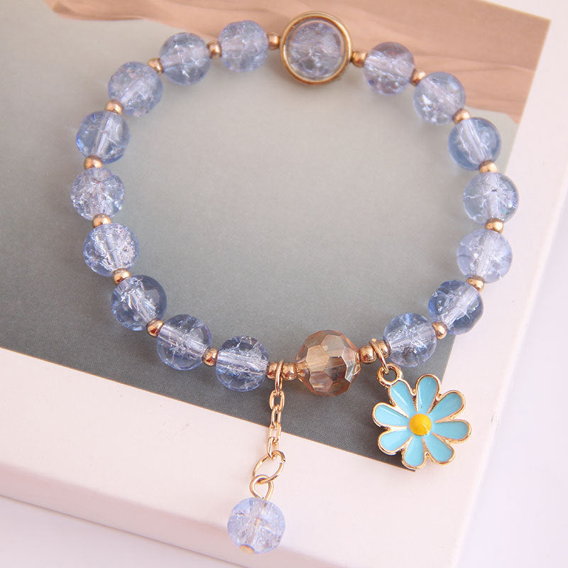 Korean Simple Daisy Pendant Crystal Bead Bracelet for Women