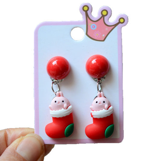 Fashion Christmas Reindeer Tassel Clip-On Earrings for Kids