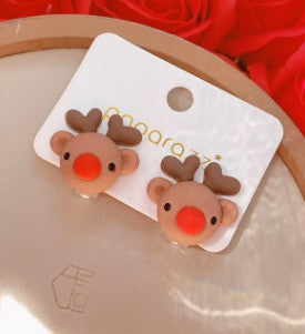 Acrylic Christmas Tree Snowman Elk Women's Ear Clips - Colorful Cartoon Design