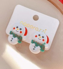 Acrylic Christmas Tree Snowman Elk Women's Ear Clips - Colorful Cartoon Design