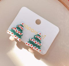 Acrylic Christmas Tree Snowman Elk Women's Ear Clips - Colorful Cartoon Design